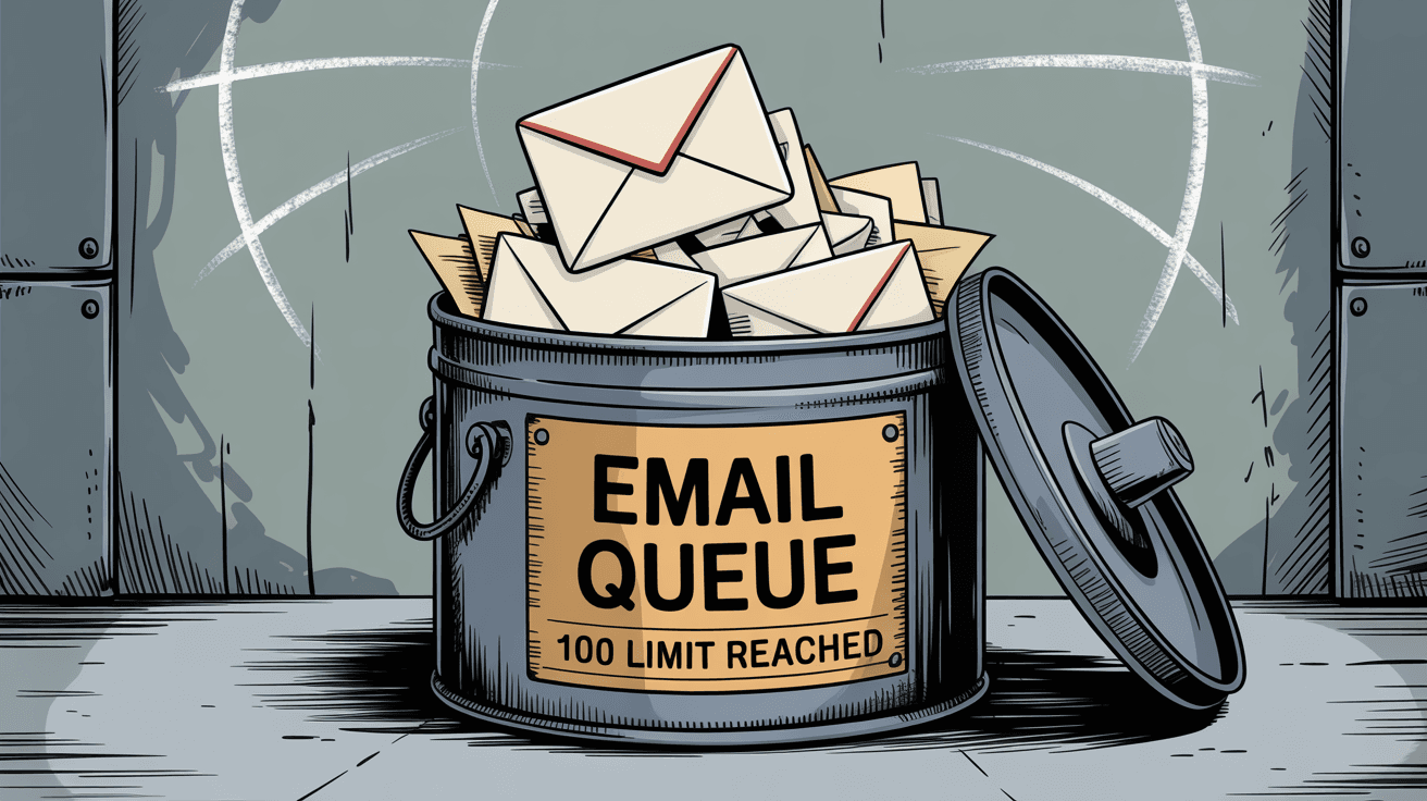 Visual representation of Gmail's 100 scheduled email limit showing a container filled with emails at capacity